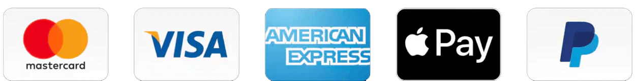 Visa, Mastercard, Amex, Apple Pay, PayPal
